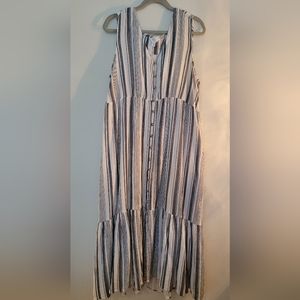 Blue and White Stripe Long Sleeveless Dress, Size XL (16-18)